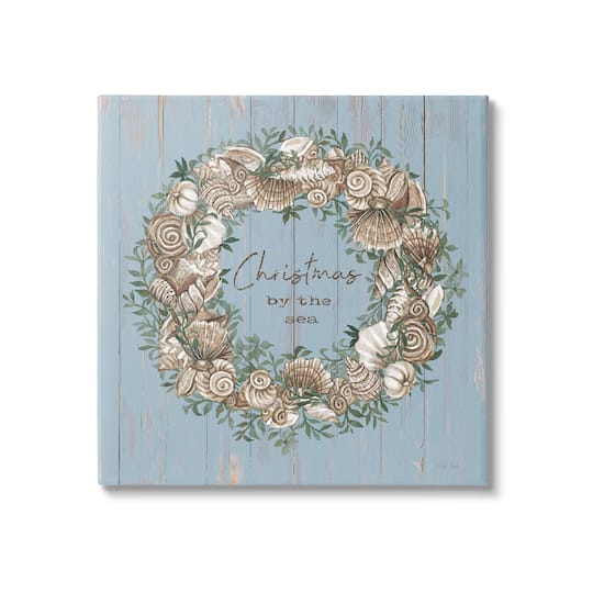 Stupell Industries Christmas By The Sea Shell Wreath Canvas Wall Art